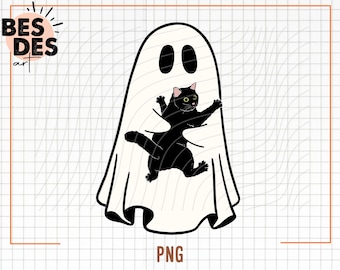 Cute Ghost with Black Cat Png, Halloween Png, Trending Ghost Png, Spooky Season Png, Halloween Cat Png, Ghost Cat Png, Halloween Ghost Png
