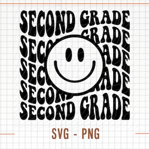 Second Grade Smiling Svg, 2nd Grade Svg, Vector Cut Files for Cricut & Silhouette,Back to School 2024,Wavy Stacked Second Grade Smiling Face