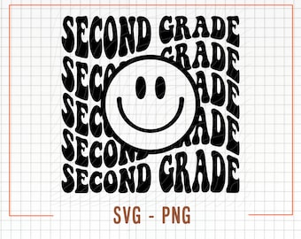 Second Grade Smiling Svg, 2nd Grade Svg, Vector Cut Files for Cricut & Silhouette,Back to School 2024,Wavy Stacked Second Grade Smiling Face