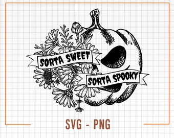 Sorta Sweet Sorta Spooky Svg, Png, Engraçado Halloween Svg, Camisa Halloween Svg, Floral Pumpkin Svg, Temporada Assustadora Svg, Flor De Abóbora Svg