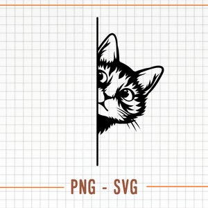 Cute Cat, Peeking Cat, Funny Kitty, Cat Svg, Pet Svg, Animal Funny Face, Printable Png, Cat Laser Cut File Cricut, Shirt Svg Illustration