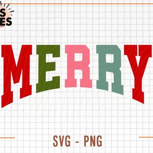 Merry Christmas Svg and Png, Retro Colorful Christmas Svg, Merry Varsity Sublimation Design, Christmas Shirt Design, Digital Download