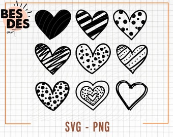 Valentine's Nine Hearts Svg, Png, Valentine Hearts Cutting File, Vector Cut File, Instant Download, White and Black Svg Png Files, Valentine