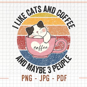 J'aime les chats et le café PNG, drôle de chat et de café Png, texte en détresse chats et conception de café, j'aime les chats Png, chat mignon Png