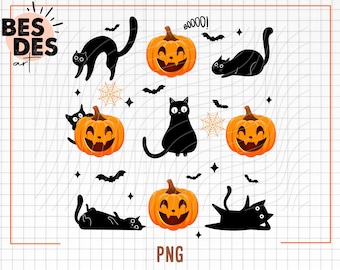 黒猫とカボチャ PNG、ハロウィン シャツ PNG、ハロウィン カボチャ猫 PNG、秋の昇華デザイン シャツ、かわいいハロウィン ゴースト猫 PNG