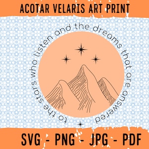 Acotar Velaris geïnspireerd kunstwerk, To The Stars Print, Sarah J Maas geïnspireerde Art Print, schoolse quote Svg, leesgrage digitale download,