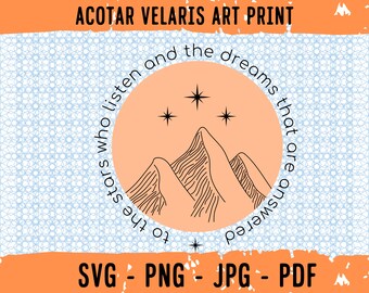Acotar Velaris geïnspireerd kunstwerk, To The Stars Print, Sarah J Maas geïnspireerde Art Print, schoolse quote Svg, leesgrage digitale download,