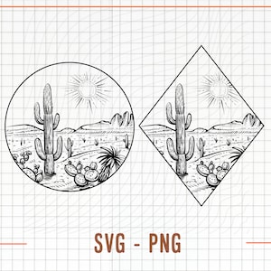 Cactus fichier SVG, fichier de coupe de cactus, Svg de scène du désert, svg de scène de cactus, Svg de scène de montagne, cactus Patch Svg, fichier de coupe de scène, diamant, cercle