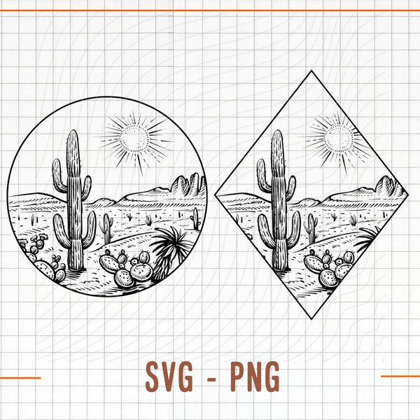 Cactus SVG File, Cactus Cut File, Desert Scene Svg, Cactus Scene svg, Mountain Scene Svg, Cactus Patch Svg, Scene Cut File, Diamond, Circle