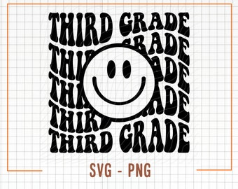 3e année souriant Svg, Svg 3e année, fichiers de coupe vectorielle pour Cricut & Silhouette, téléchargement immédiat, visage souriant ondulé empilé de la troisième année