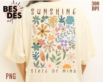 Sunshine State Of Mind Boho Floral PNG, Retro Flowers Summer Png, Popular Summer Shirt Png, Summer,  Png, Sunshine Png, Floral Beach Png