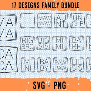 Familie Svg-bundel, Mama Svg, Dada Svg, Mawmaw Svg, Pawpaw Svg, Mini Svg, Mimi Svg, Bis Sis Svg, Lil Sis Svg, Big Bro Svg, Lil Bro Svg, Baby