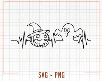 Halloween Svg, Pumpkin Svg, Heartbeat Svg, Spooky Svg, Halloween Shirt Svg, Png, Svg files for Cricut, Silhouette, Sublimation Designs