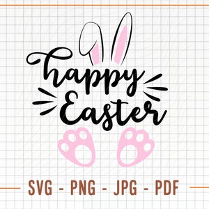 Joyeuses Pâques Svg, téléchargement numérique instantané, Pâques Svg, Png, Svg de lapin de Pâques, oreilles de lapin Svg, Joyeuses Pâques Png