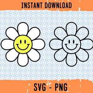 Retro Daisy Smile Face Svg, Digital Download Flower, Daisy SVG, Flower Smile Face, Flower For Cricut, Daisy for Silhouette, DIY Projects