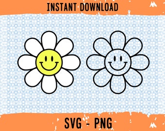 Daisy ꔛ‬ෆ Retro Daisy Smile Face Svg, Digital Download Flower, Daisy