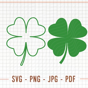 Trevo de quatro folhas sólido e de contorno, trevo para sorte, dia de São Patrício, St Patricks Svg, dia de São Patrício, trevo Svg, trevo Svg