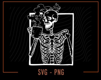 Skeleton Drinking Coffee Svg, Skeleton Svg, Coffee cut file, Skeleton Coffee, Coffee Mug, Coffee Png, Svg files for Cricut, Halloween Design