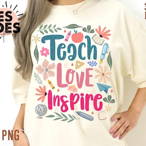 Leraar liefde inspireren png, retro leraar png, retro leraar png, leraar sublimatie, leraar sublimatie, terug naar school, boho bloemen leraar png, leraar cadeau png