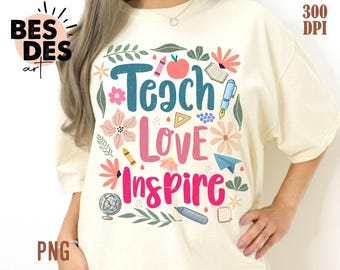 Teach Love Inspire Png, Retro Teacher Png, Retro Teacher Png, Teacher Sublimation, Back to School, Boho Floral Teacher Png, Teacher Gift Png