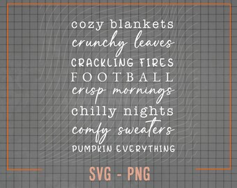Cozy Blankets, Crunchy Leaves, Crackling Fires, Football, Fall Svg, Fall List Svg, Fall Bucket List Svg, Halloween Svg, Thanksgiving Svg