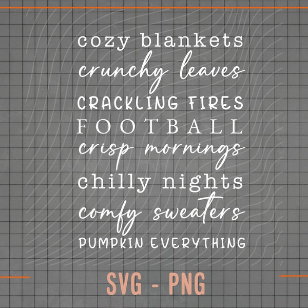 Cozy Blankets, Crunchy Leaves, Crackling Fires, Football, Fall Svg, Fall List Svg, Fall Bucket List Svg, Halloween Svg, Thanksgiving Svg