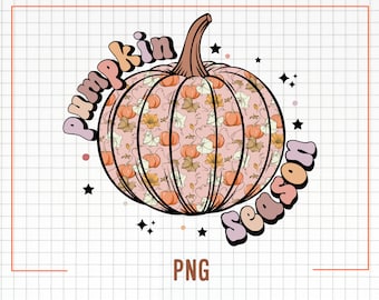 Retro Kürbis Saison PNG, Herbst PNG, Sublimation, Floral Kürbis Png, Herbstblumen Png, Boho Kürbis, Retro Herbst Png, Retro Halloween Png