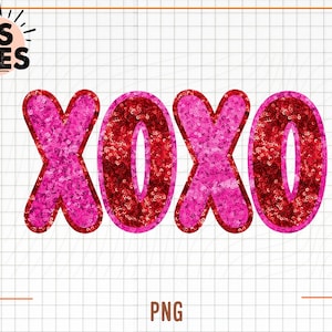XOXO Sparkly Glitter PNG, XOXO Png, Día de San Valentín Png, Brillo falso Png, Día de San Valentín Png, Diseño de camiseta de San Valentín, 300 Dpi Png