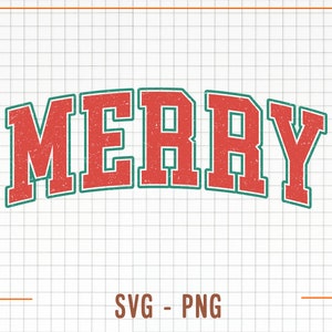 Feliz Natal Svg e Png, Retro Christmas Svg, Downloads de design de sublimação Merry Varsity, Design de camisa de Natal, Download digital