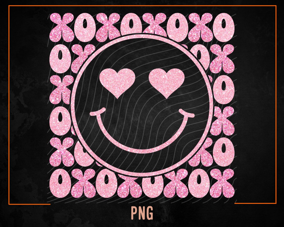 Valentine’s Day Sublimation Png, Xoxo Smiley Face Sequins Glitter Png ...