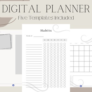 Minimalistic Digital Notebook 5 Templates: Daily To-Do, Habit Tracker, Calendar, Blank | Student Planner | Boost Productivity & Organization