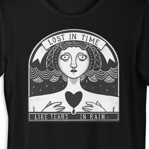 Movie Quote T-Shirt, Lost In Time Like Tears In Rain, Blade Runner Roy Batty Cyberpunk Tee, Original Gravestone Illustration, Spooky Vibes