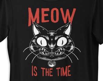 Retro schwarze Katzen-Grafik-T-Shirt, Punk-Protest-Shirt