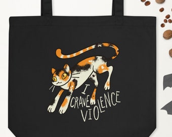 Kawaii Calico Katze Bio Baumwolle Tragetasche, Psycho Kitty Art