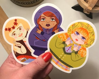 Kawaii Chibi Matroschka Vinyl Sticker Set, wasserfester Laptop Aufkleber