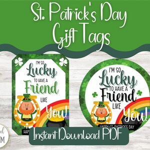 St. Patrick's Day Gift Tags, Leprechaun Gift Tags, Instant Download, Lucky to have a Friend Like You, Treat Bag Tag, Printable Gift  Tag