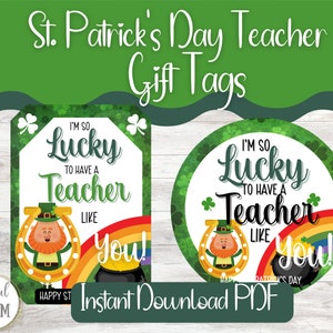 St. Patrick's Day Teacher Gift Tags, Leprechaun Gift Tags, Printable Gift Tags, Instant Download, Teacher Appreciation