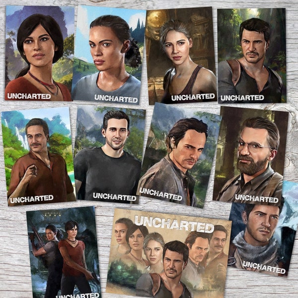 Postkarten A6 Set (11 Cards) Uncharted Nathan Drake, Sully, Elena, Samuel, Chloe Frazer I digital Painting I   Fan Cards, Painting