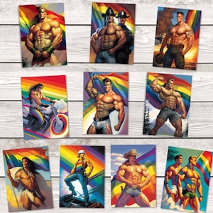 Conjunto de cartas LGBTQ+ Queer Gay - YMCA Men Edition - I Artful Pride Cards I Sexy muscle men I Engraçado cartões LGBTQ+ como ilustração