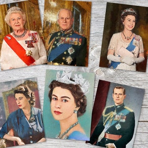 Postcards A6 Set (6 Cards) Queen Elizabeth II Prince Philip I digital painting I Royal Family I Queen Jubilee