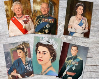 Postcards A6 Set (6 Cards) Queen Elizabeth II Prince Philip I digital painting I Royal Family I Queen Jubilee