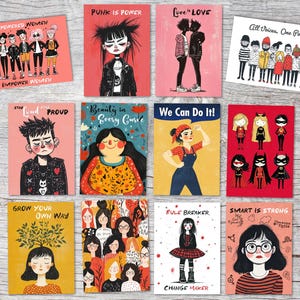 Female Power Cartes postales A6 Set (12 Cards) I Cartes de voeux et cartes d'anniversaire I Droits des femmes, Woman Rights, Feminist, Punk