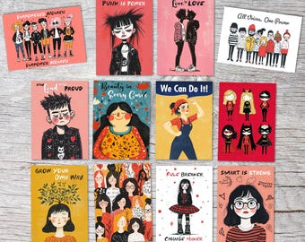 Postales de Poder Femenino A6 (12 Tarjetas) | Tarjetas de Felicitación y Cumpleaños | Derechos de la Mujer, Feminismo, Punk, Derechos de la Mujer