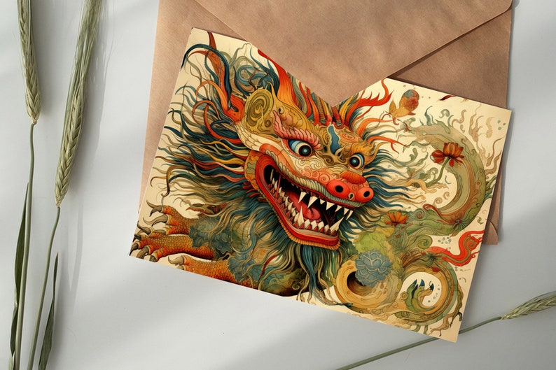 Année du Dragon 2024 Cartes postales A6 Set 10 Cards année du dragon signes astrologiques chinois culture asiatique I cartes artistiques Postcard