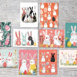 Set de cartes de voeux de Pâques amusantes (10 cartes) | Cartes de voeux de Pâques| Funny Bunny | Carte avec message de voeux