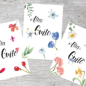 Grußkarten Set alles Gute (3 Karten) | Aquarell Karte | Geburtstag Grusskarte Gute Besserung | Klappkarte | Blumengruss Geschenk
