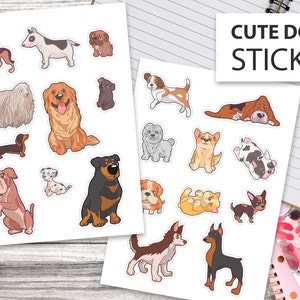 Sticker Cute Dogs - Dog Sticker Set 20 Stickers - Dog Breeds Stickers - 2 Sticker Sheets - Handmate - DIY Stickers