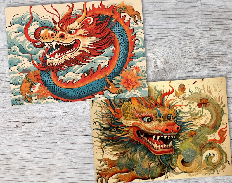 Année du Dragon 2024 Cartes postales A6 Set 10 Cards année du dragon signes astrologiques chinois culture asiatique I cartes artistiques image 2