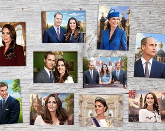 Prince William & Kate Postcards A6 Set (10 Cards) Royals I Painting I Royal Family I Prince William and Kate Middleton