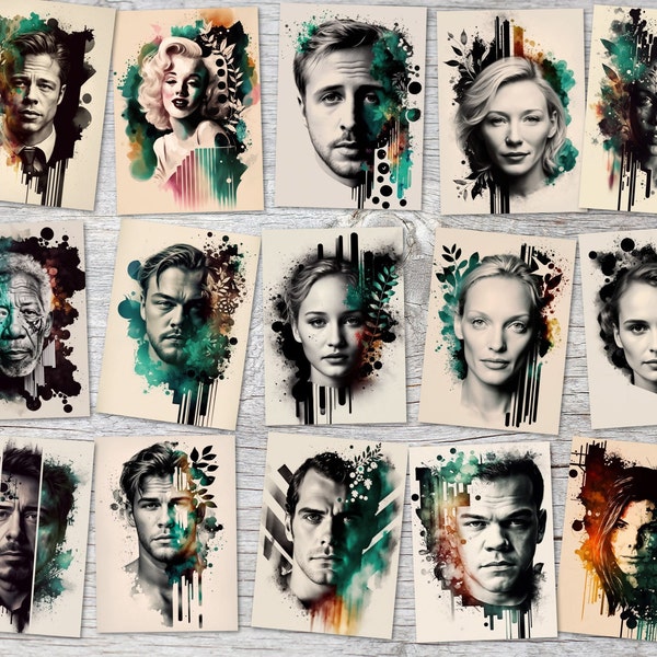 Postkarten A6 Set (15 Karten) Filmstars Schauspieler I fanart Helden I digital Painting I Hollywood Art